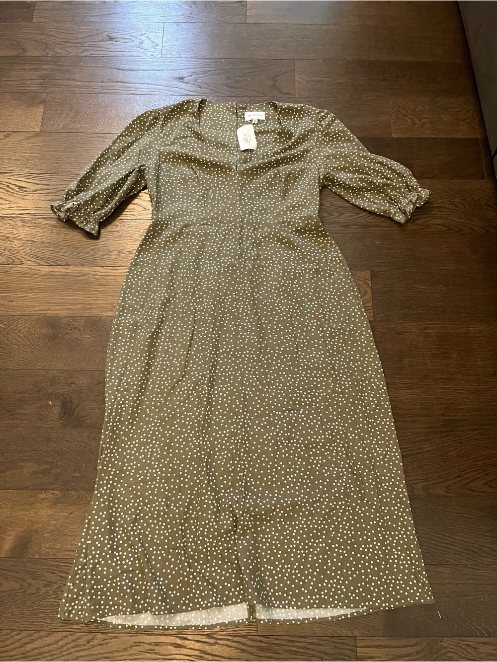 NWT Park & Fifth Hart Dress XL Green Palma Polka Dot Midi Smocked Sleeve